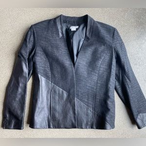 HELMUT LANG black textured fabric and leather blazer jacket. Size 4.